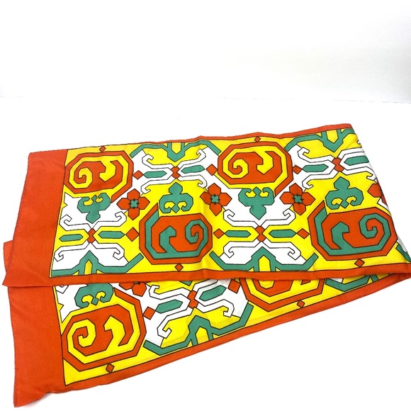Scarf Me Long Italian Made Geometry Orange Green Yellow White - Picture 1 of 8